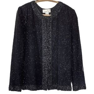 Vtg Dress Jacket Beaded Black Med/LG Laurence Kazar Long Sleeve Eyelet Closure